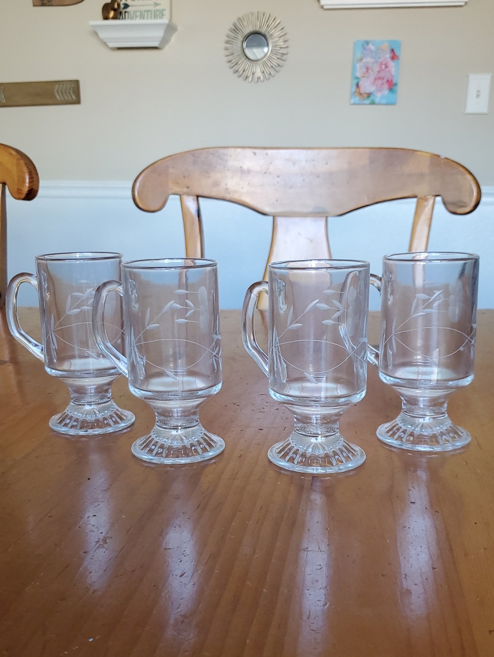 Clear Etched Glass Pedestal Mugs - Set of 4